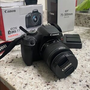 Canon EOS Rebel T7 with EF 75-300mm Lens - Black and Gray